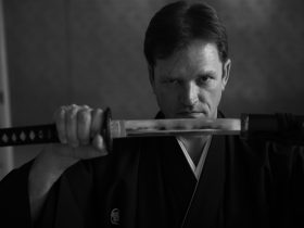 person with sword